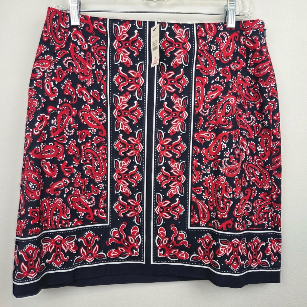 Talbots Womens Navy Red Paisley Print Pencil Skirt Size 8 NWT Nautical Lined